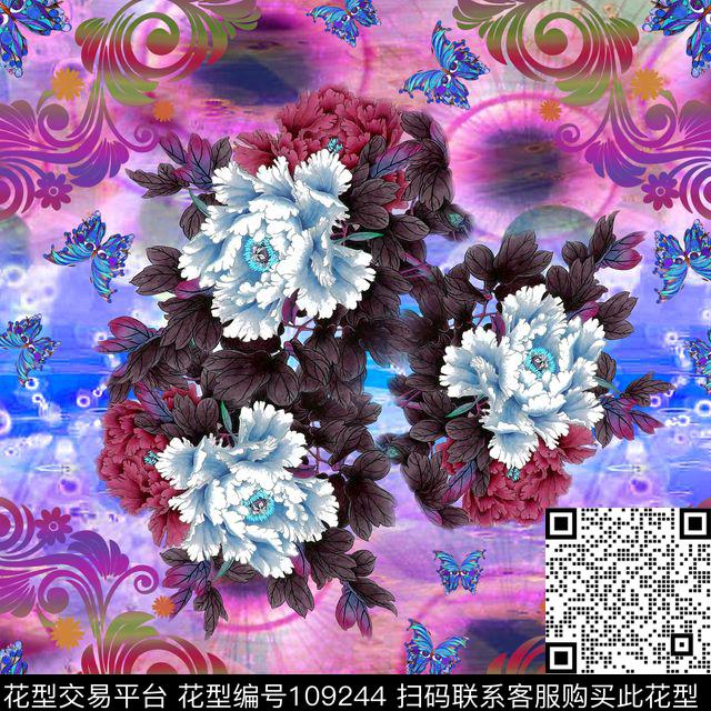 牡丹越挤花朵数码印花华亿平台下载（图片编号: 109244） - 瓦栏（Walan）
