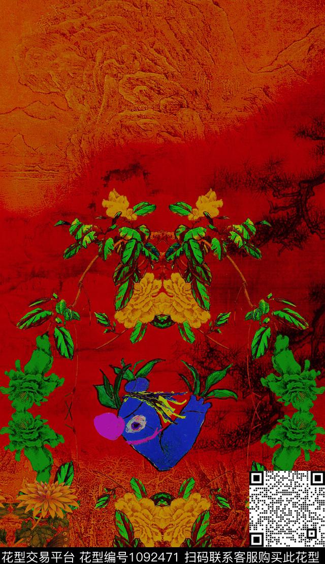 创意定位花中国风数码印花华亿平台下载（图片编号: 1092471） - 瓦栏（Walan）