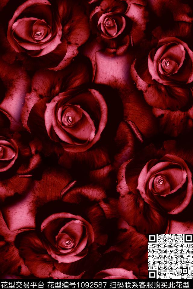 大花女装花卉数码印花华亿平台下载（图片编号: 1092587） - 瓦栏（Walan）