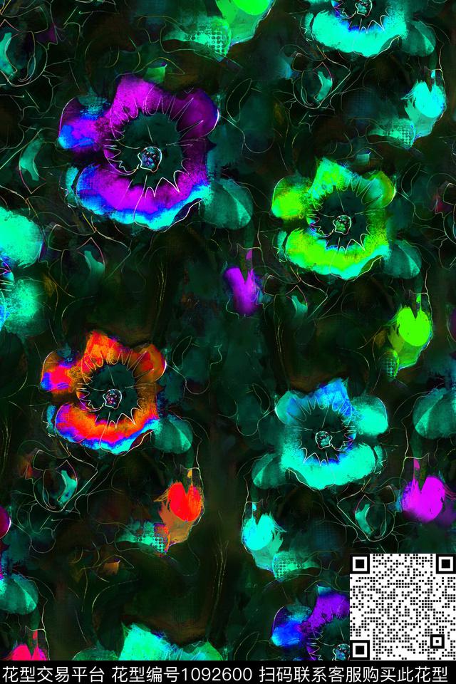 抽象花卉线条花卉女装数码印花华亿平台下载（图片编号: 1092600） - 瓦栏（Walan）