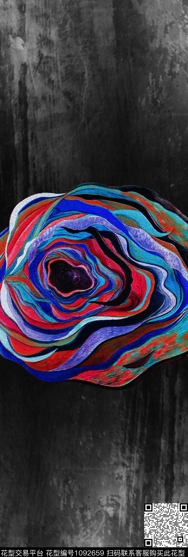 大花抽象花卉定位花数码印花华亿平台下载（图片编号: 1092659） - 瓦栏（Walan）