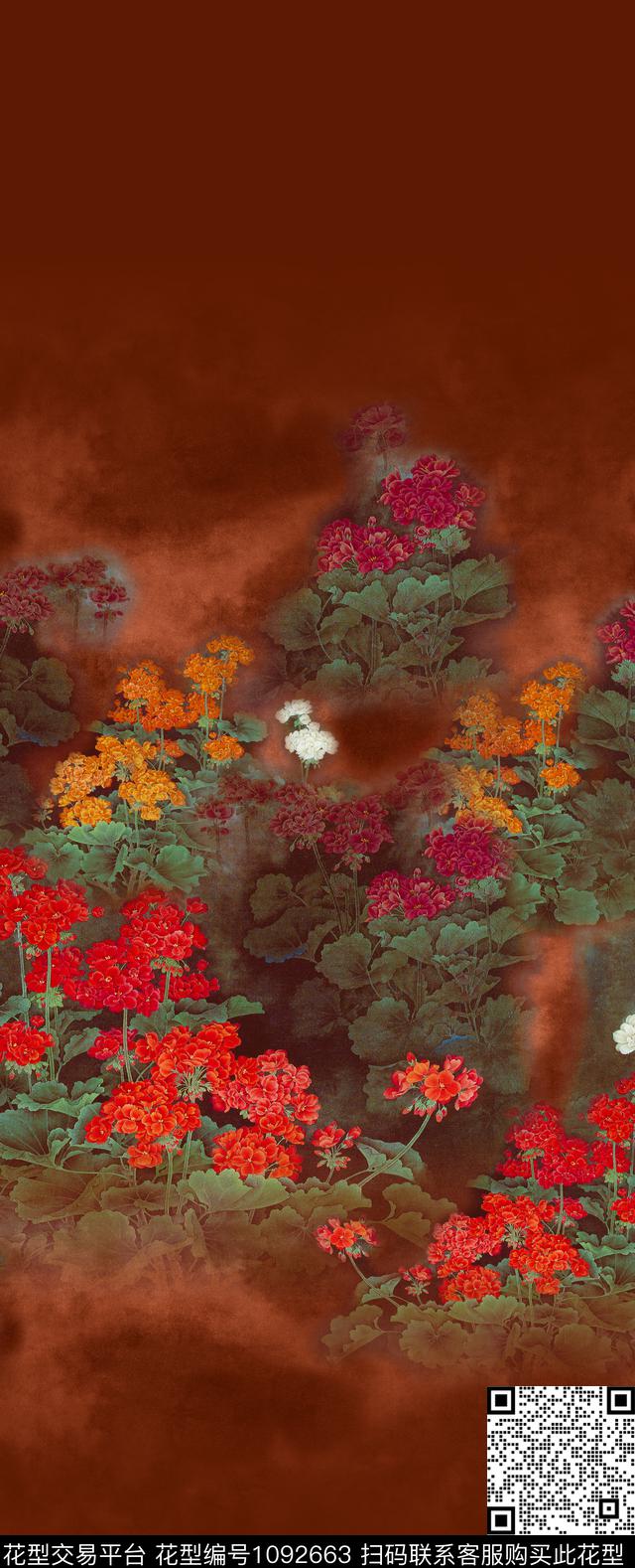 数码华亿平台中国风定位花工笔花鸟数码印花华亿平台下载（图片编号: 1092663） - 瓦栏（Walan）