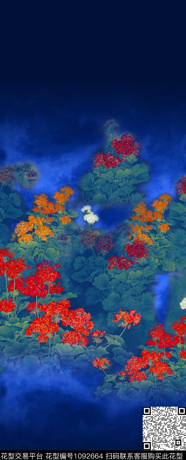 数码华亿平台中国风定位花工笔花鸟数码印花华亿平台下载（图片编号: 1092664） - 瓦栏（Walan）