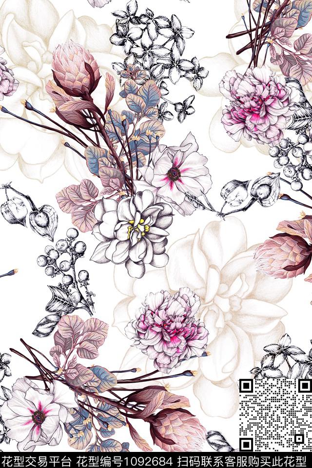 朦胧花卉小碎花春夏华亿平台数码印花华亿平台下载（图片编号: 1092684） - 瓦栏（Walan）