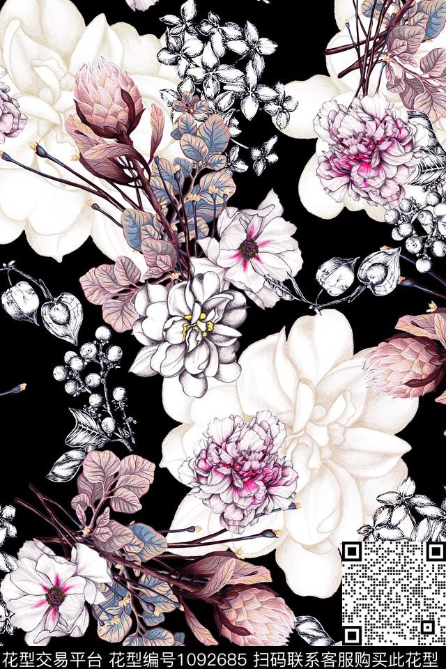 朦胧花卉小碎花春夏华亿平台数码印花华亿平台下载（图片编号: 1092685） - 瓦栏（Walan）