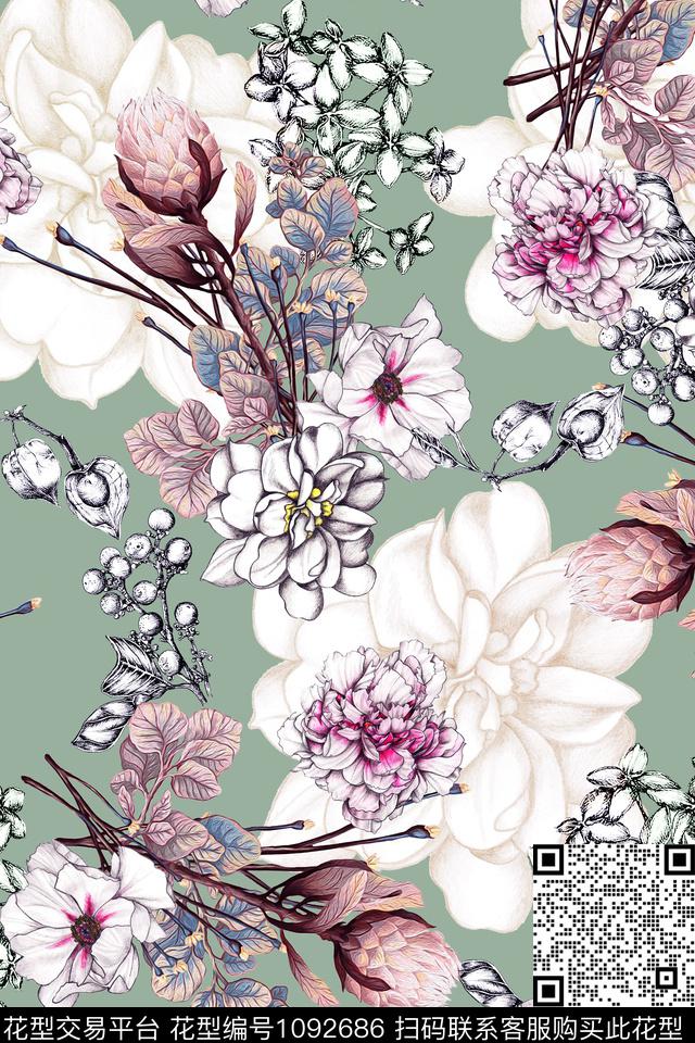 朦胧花卉小碎花春夏华亿平台数码印花华亿平台下载（图片编号: 1092686） - 瓦栏（Walan）