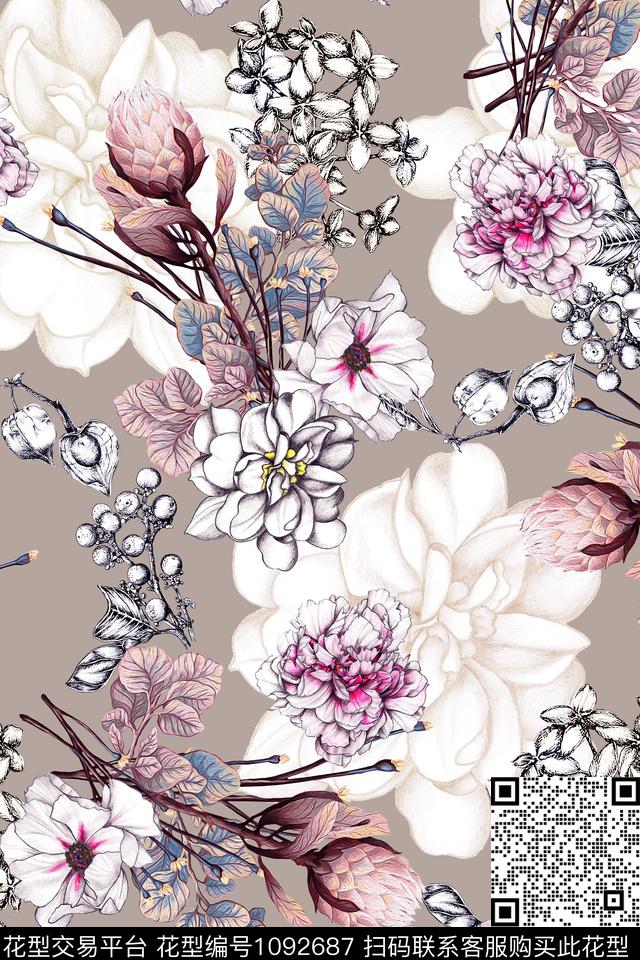 朦胧花卉小碎花春夏华亿平台数码印花华亿平台下载（图片编号: 1092687） - 瓦栏（Walan）