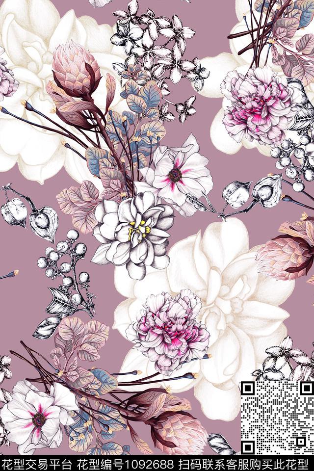 朦胧花卉小碎花春夏华亿平台数码印花华亿平台下载（图片编号: 1092688） - 瓦栏（Walan）