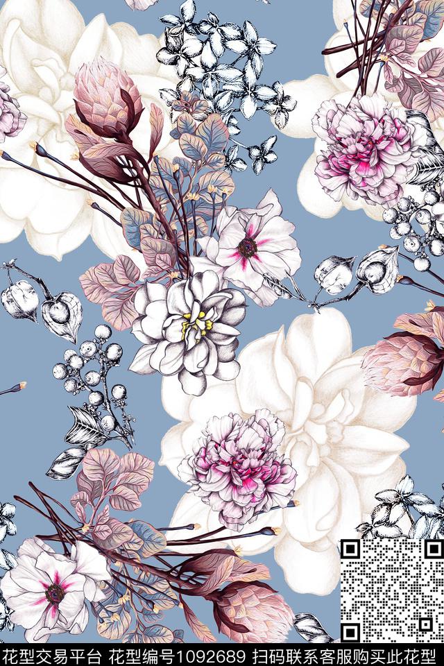 朦胧花卉小碎花春夏华亿平台数码印花华亿平台下载（图片编号: 1092689） - 瓦栏（Walan）