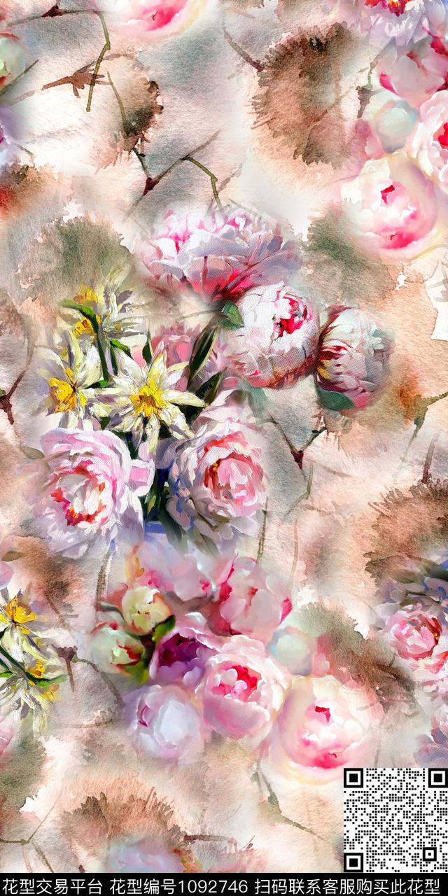 朦胧花卉手绘花卉浪漫花卉数码印花华亿平台下载（图片编号: 1092746） - 瓦栏（Walan）
