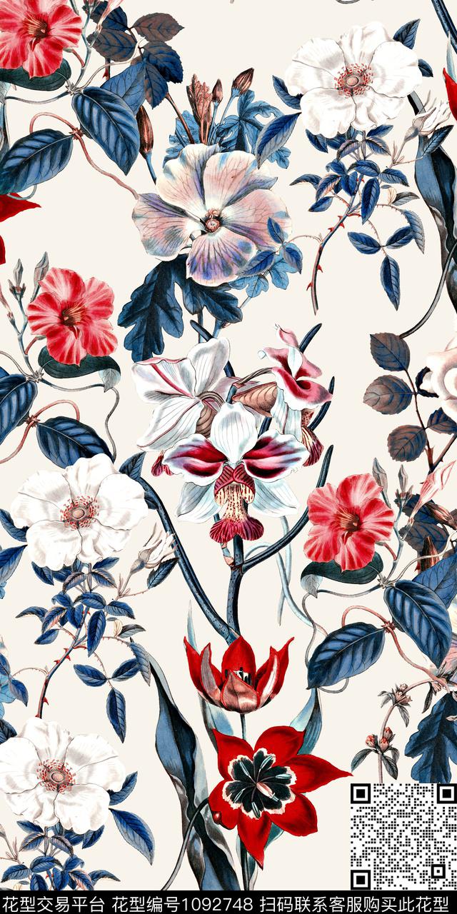 手绘花卉纯色花卉休闲花卉数码印花华亿平台下载（图片编号: 1092748） - 瓦栏（Walan）