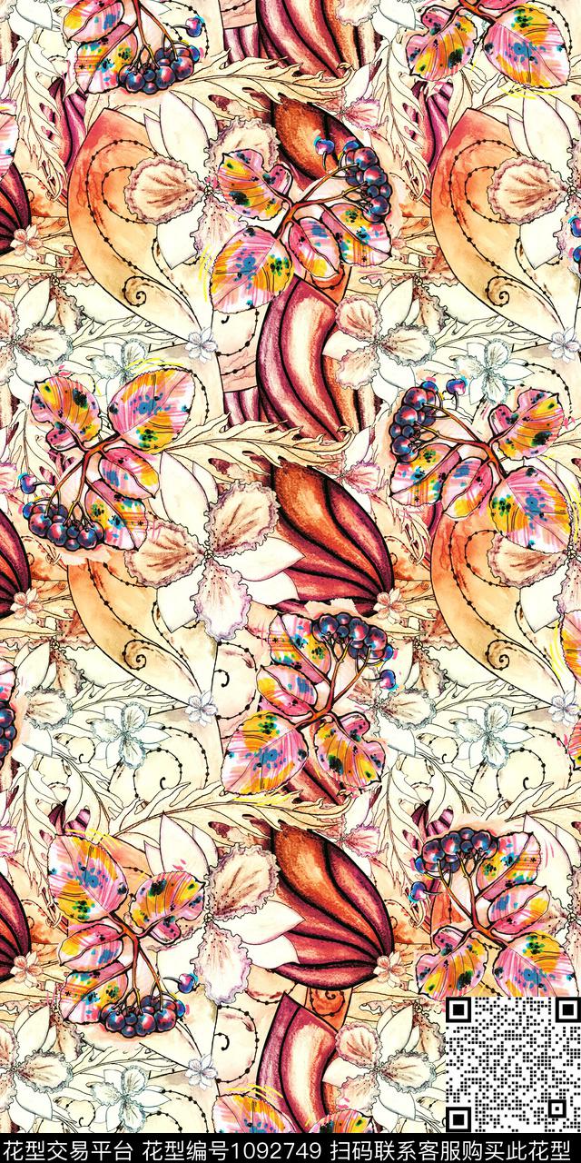 数码华亿平台花卉大牌风数码印花华亿平台下载（图片编号: 1092749） - 瓦栏（Walan）