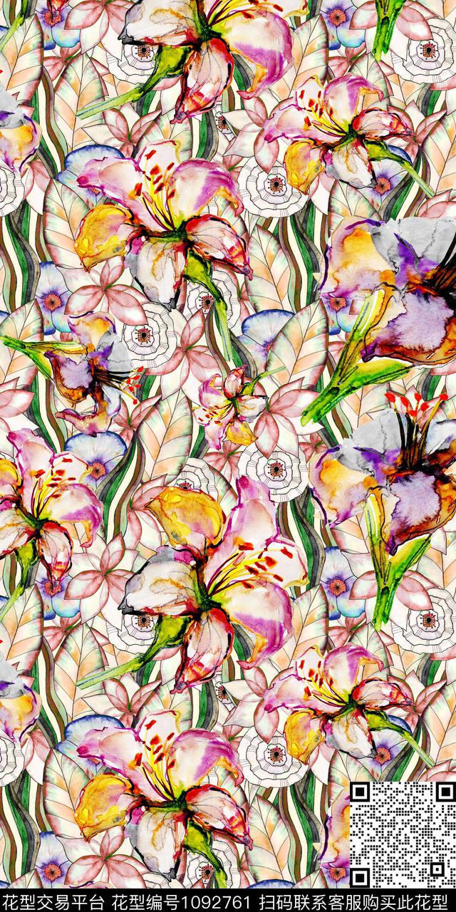 数码华亿平台花卉大牌风数码印花华亿平台下载（图片编号: 1092761） - 瓦栏（Walan）
