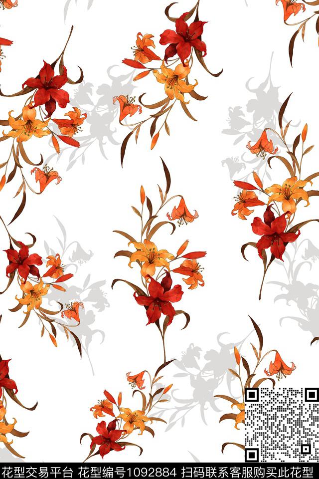 数码华亿平台线条花卉数码印花华亿平台下载（图片编号: 1092884） - 瓦栏（Walan）