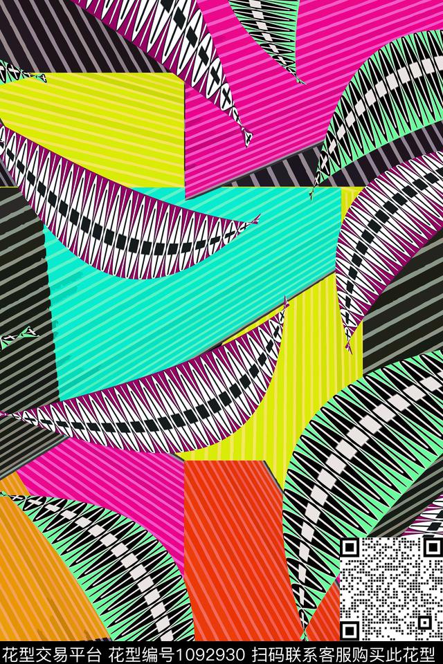 彩色色块写意图形几何数码印花华亿平台下载（图片编号: 1092930） - 瓦栏（Walan）