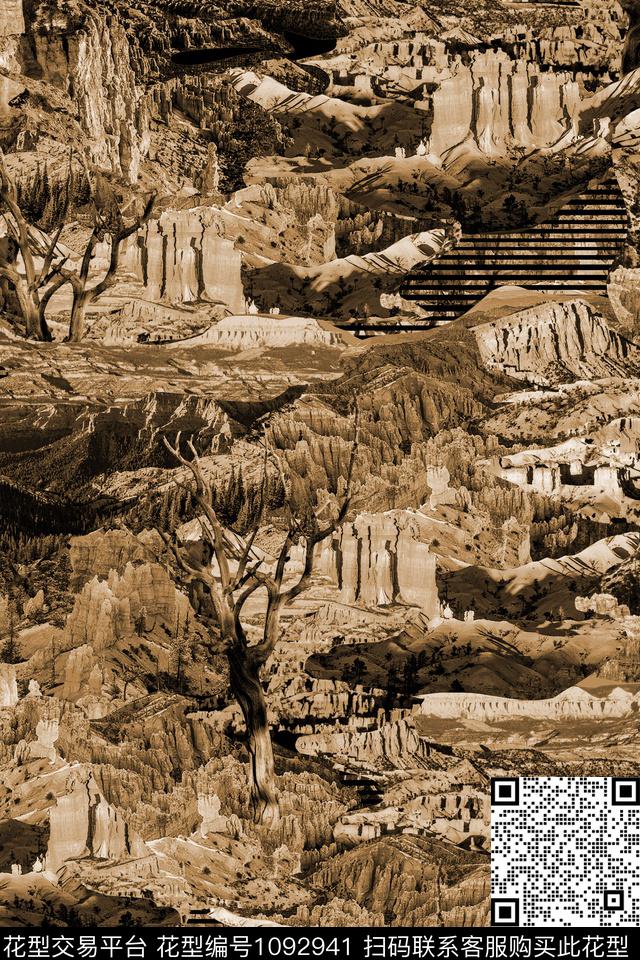 风景景观山混合拼接数码印花华亿平台下载（图片编号: 1092941） - 瓦栏（Walan）