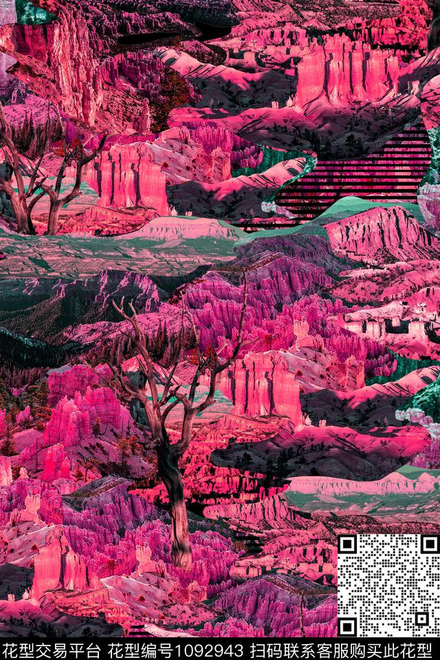 风景景观山混合拼接数码印花华亿平台下载（图片编号: 1092943） - 瓦栏（Walan）