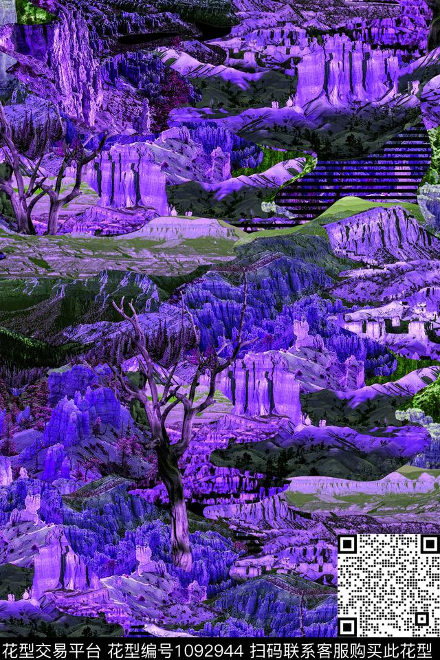 风景景观山混合拼接数码印花华亿平台下载（图片编号: 1092944） - 瓦栏（Walan）