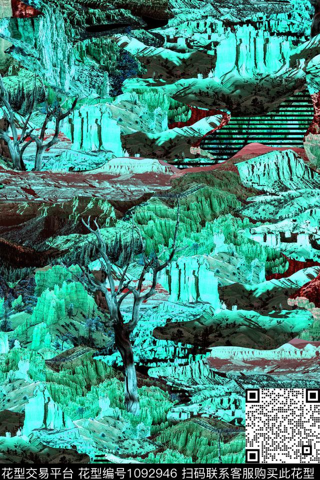 风景景观山混合拼接数码印花华亿平台下载（图片编号: 1092946） - 瓦栏（Walan）