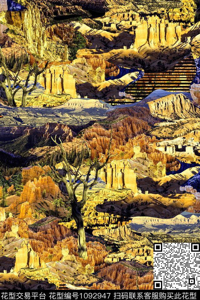 风景景观山混合拼接数码印花华亿平台下载（图片编号: 1092947） - 瓦栏（Walan）