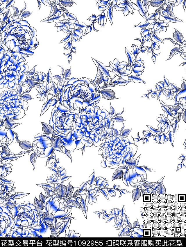 数码华亿平台民族风手绘花卉数码印花华亿平台下载（图片编号: 1092955） - 瓦栏（Walan）