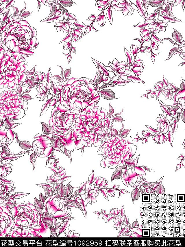 数码华亿平台民族风手绘花卉数码印花华亿平台下载（图片编号: 1092959） - 瓦栏（Walan）