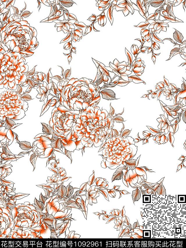 数码华亿平台民族风手绘花卉数码印花华亿平台下载（图片编号: 1092961） - 瓦栏（Walan）