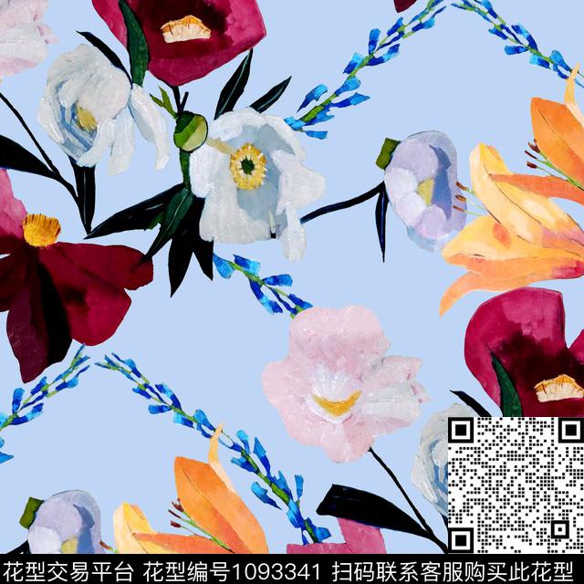 雪纺手绘花卉新品数码印花华亿平台下载（图片编号: 1093341） - 瓦栏（Walan）