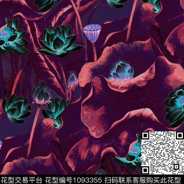 香云纱荷花新品数码印花华亿平台下载（图片编号: 1093355） - 瓦栏（Walan）