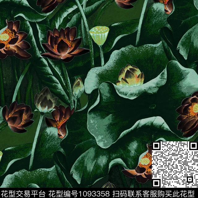 香云纱荷花新品数码印花华亿平台下载（图片编号: 1093358） - 瓦栏（Walan）