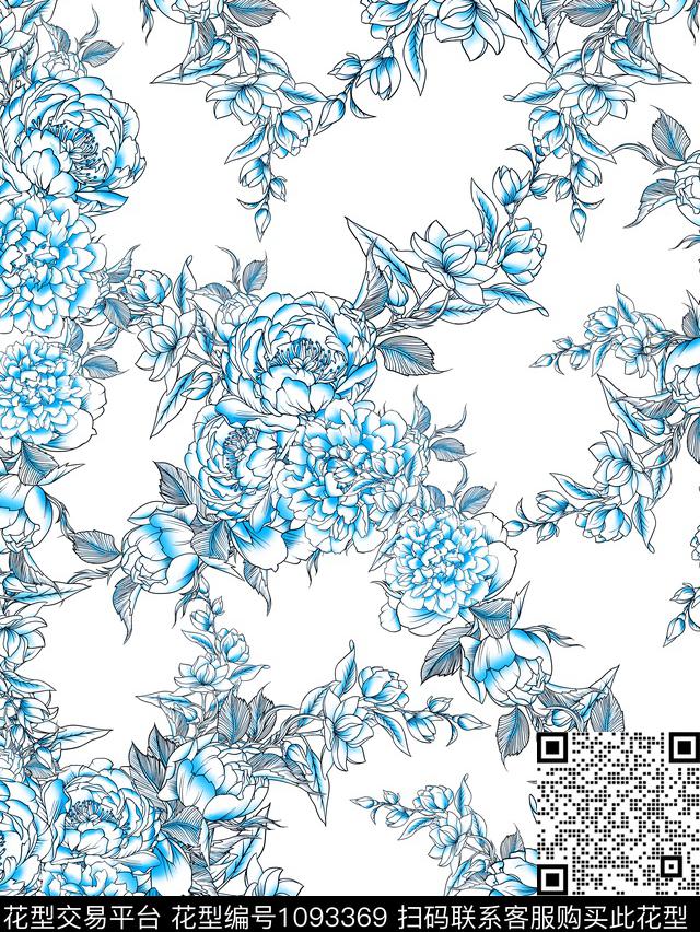 数码华亿平台民族风手绘花卉数码印花华亿平台下载（图片编号: 1093369） - 瓦栏（Walan）