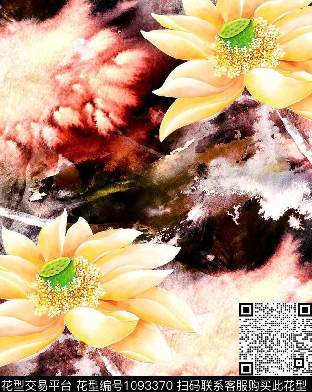 香云纱荷花新品数码印花华亿平台下载（图片编号: 1093370） - 瓦栏（Walan）