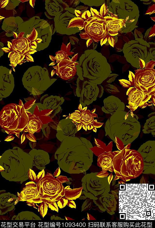 数码华亿平台玫瑰花金色花数码印花华亿平台下载（图片编号: 1093400） - 瓦栏（Walan）