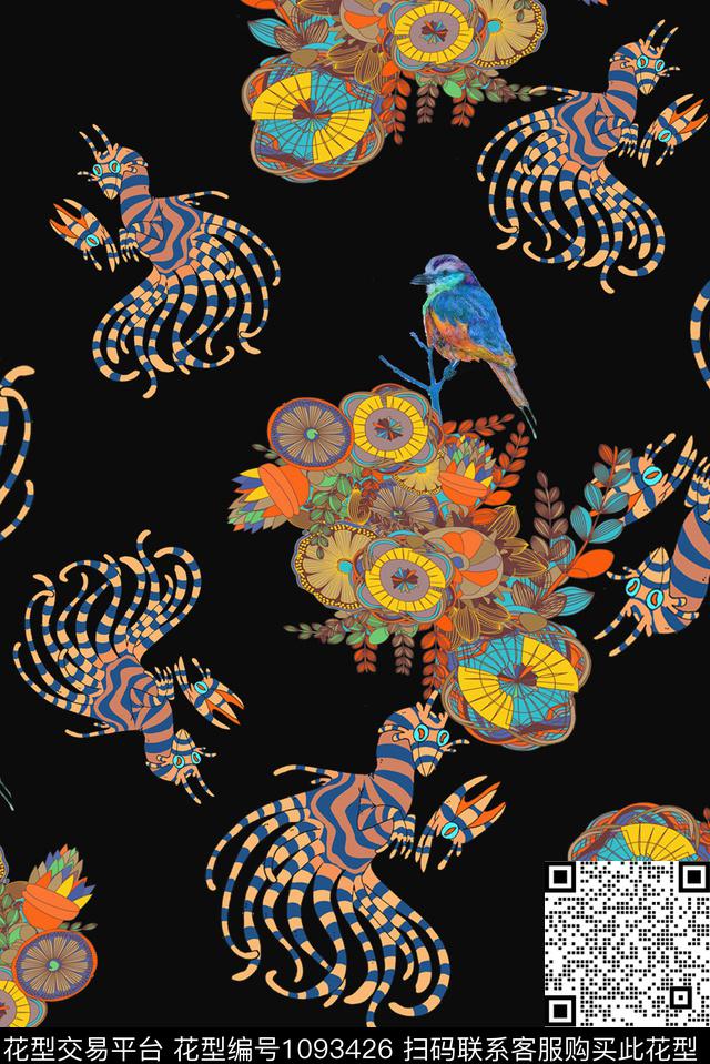 章鱼数码华亿平台抽象花卉数码印花华亿平台下载（图片编号: 1093426） - 瓦栏（Walan）