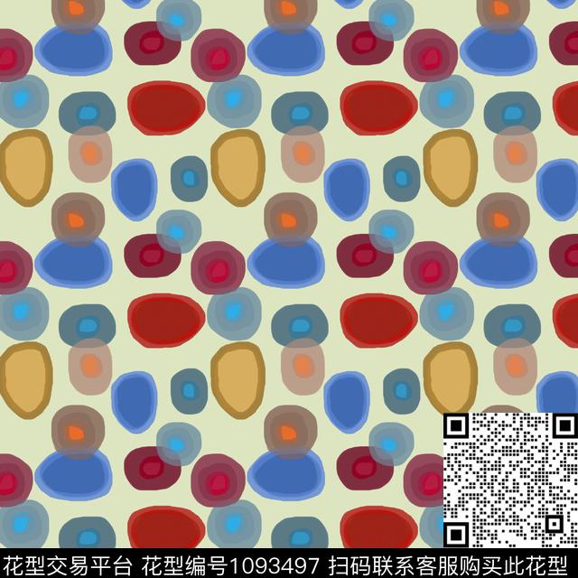 抽象水彩墨迹圆圈与波点数码印花华亿平台下载（图片编号: 1093497） - 瓦栏（Walan）