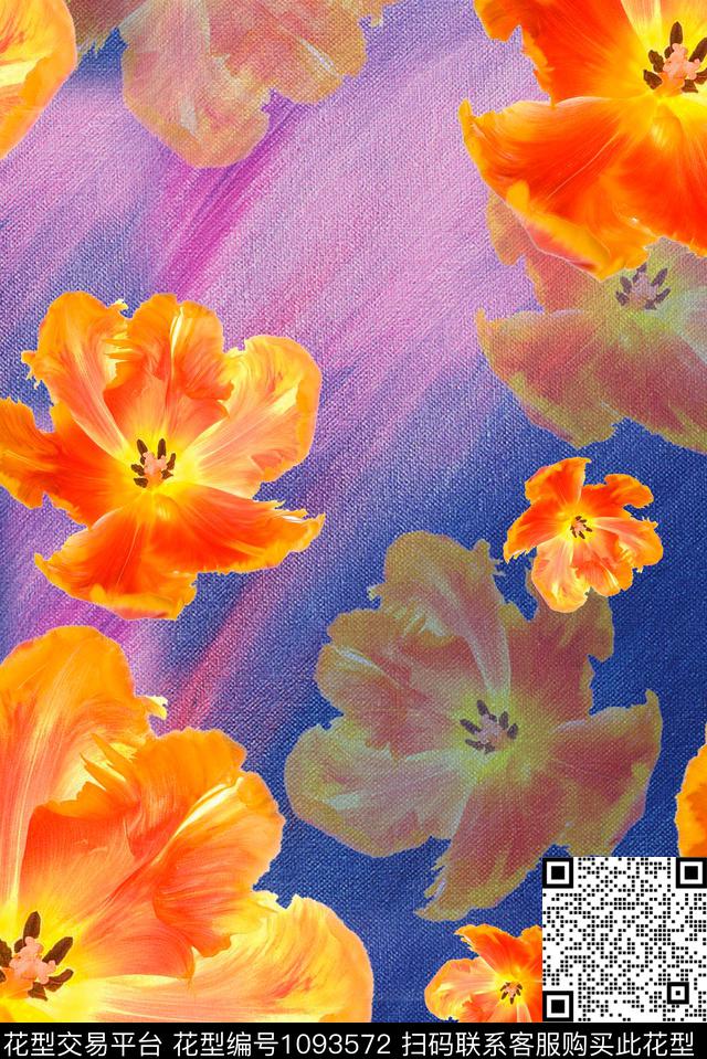 数码华亿平台手绘大花真丝数码数码印花华亿平台下载（图片编号: 1093572） - 瓦栏（Walan）