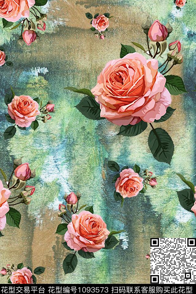数码华亿平台手绘玫瑰肌理数码印花华亿平台下载（图片编号: 1093573） - 瓦栏（Walan）