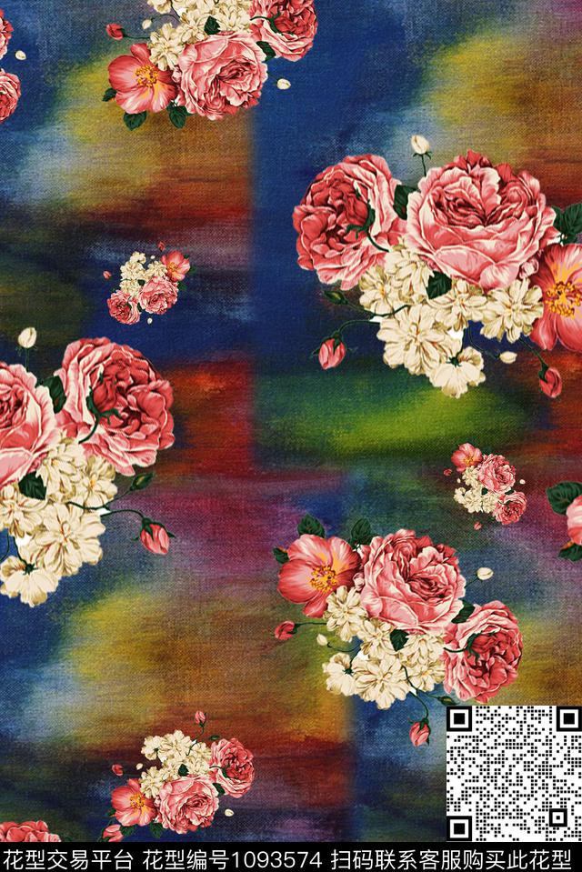 数码华亿平台肌理手绘花卉数码印花华亿平台下载（图片编号: 1093574） - 瓦栏（Walan）