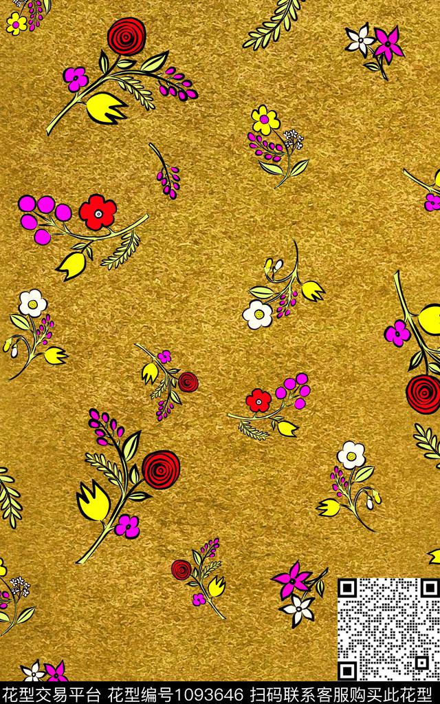 小碎花秋冬华亿平台复古数码印花华亿平台下载（图片编号: 1093646） - 瓦栏（Walan）