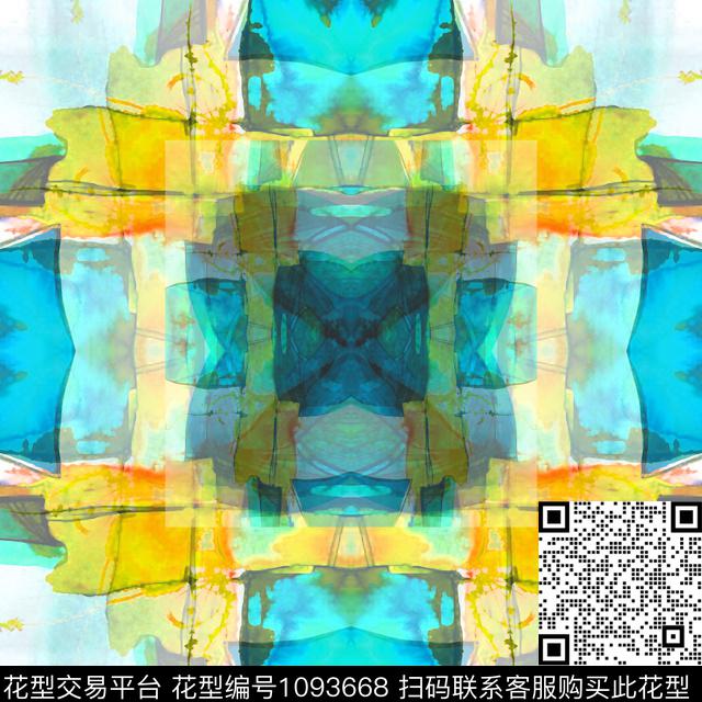 抽象丝巾围巾秀场水彩花卉数码印花华亿平台下载（图片编号: 1093668） - 瓦栏（Walan）