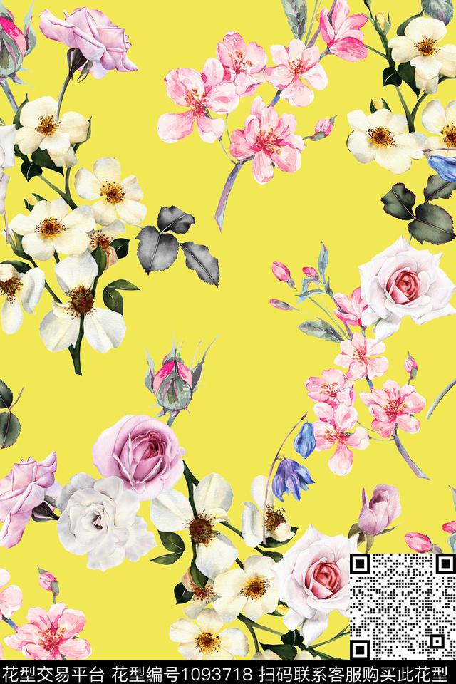 花卉女装彩地花卉数码印花华亿平台下载（图片编号: 1093718） - 瓦栏（Walan）