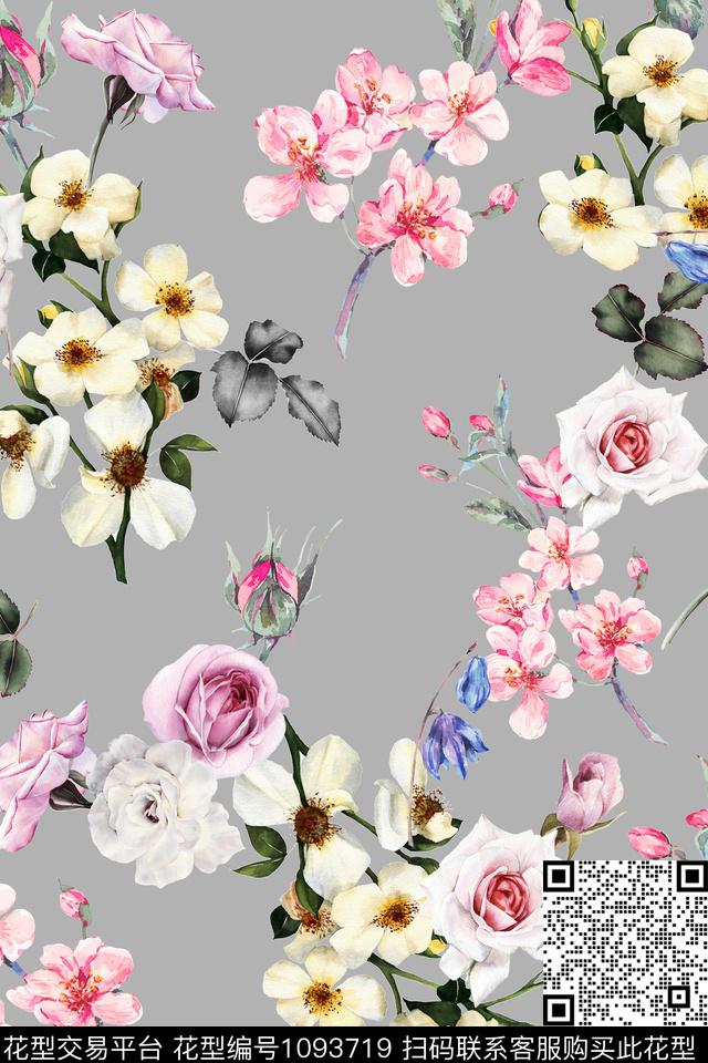 花卉女装彩地花卉数码印花华亿平台下载（图片编号: 1093719） - 瓦栏（Walan）