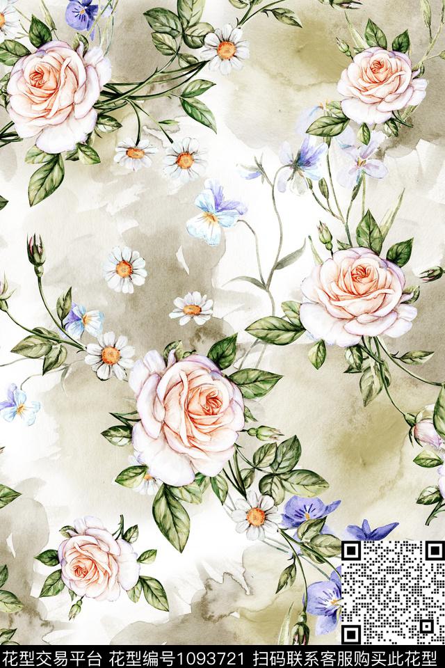 花卉女装彩地花卉数码印花华亿平台下载（图片编号: 1093721） - 瓦栏（Walan）