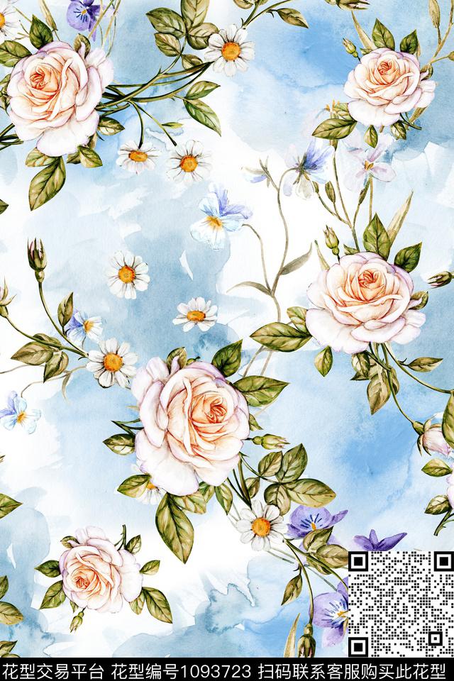 花卉女装彩地花卉数码印花华亿平台下载（图片编号: 1093723） - 瓦栏（Walan）