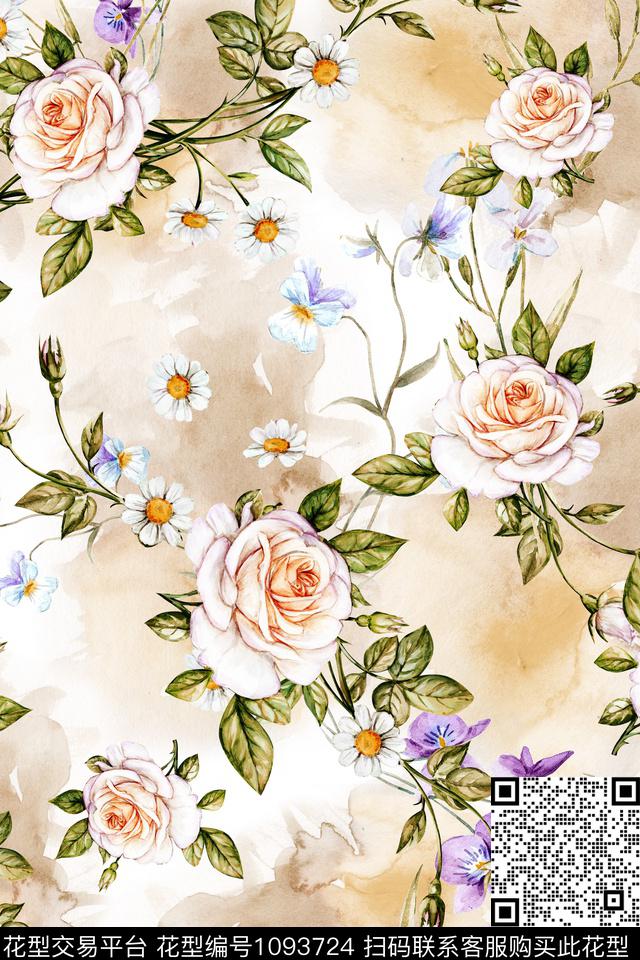 花卉女装彩地花卉数码印花华亿平台下载（图片编号: 1093724） - 瓦栏（Walan）