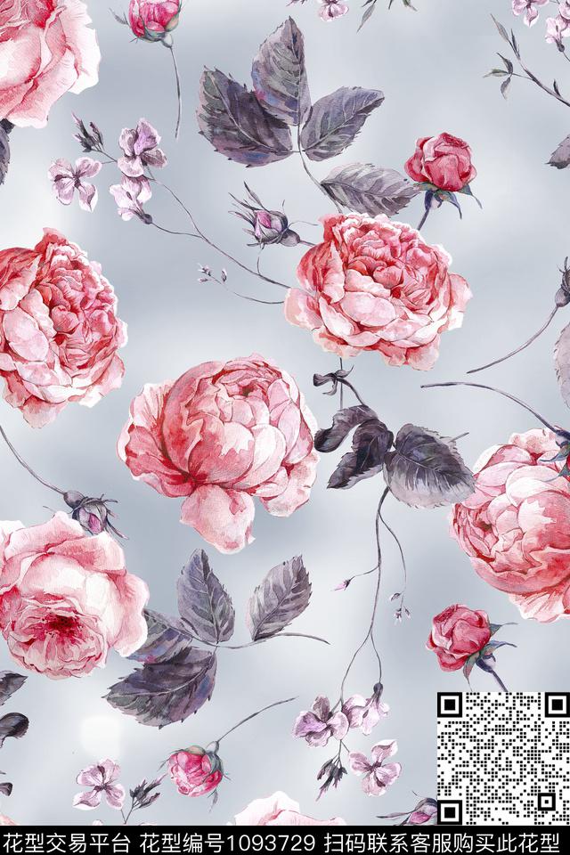 花卉女装彩地花卉数码印花华亿平台下载（图片编号: 1093729） - 瓦栏（Walan）