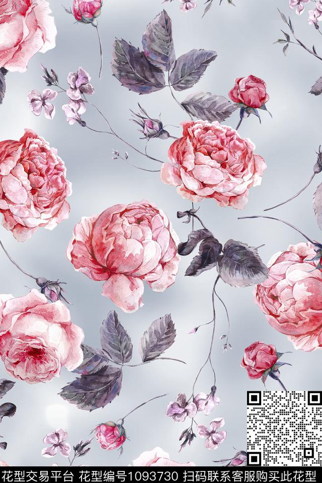 花卉女装彩地花卉数码印花华亿平台下载（图片编号: 1093730） - 瓦栏（Walan）