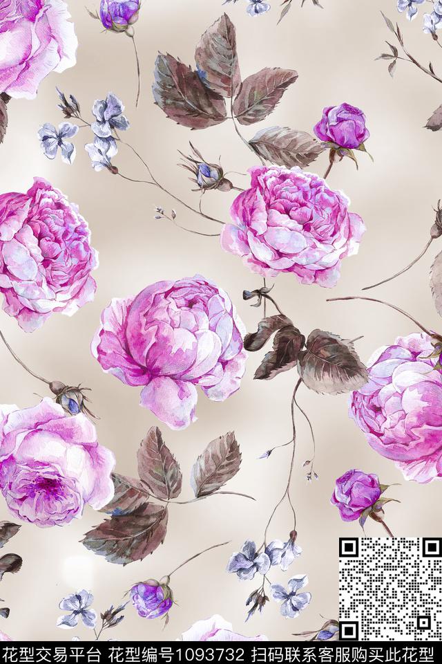 花卉女装彩地花卉数码印花华亿平台下载（图片编号: 1093732） - 瓦栏（Walan）