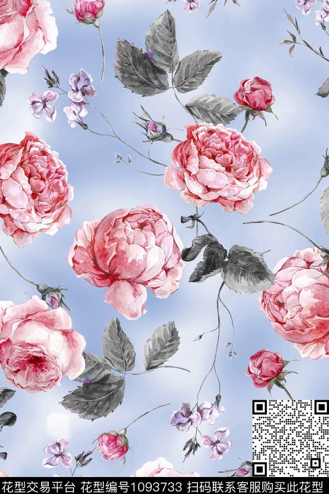 花卉女装彩地花卉数码印花华亿平台下载（图片编号: 1093733） - 瓦栏（Walan）