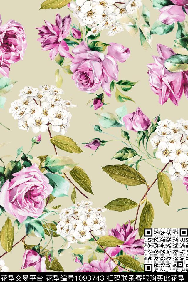 花卉女装彩地花卉数码印花华亿平台下载（图片编号: 1093743） - 瓦栏（Walan）